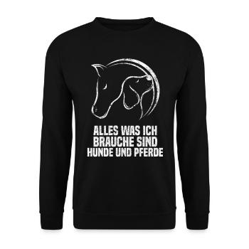Hund Pferde Spruch Hundeliebhaber & Reiter - Unisex Pullover - Schwarz - Vorne - Alina (178cm) & Michal (187cm)