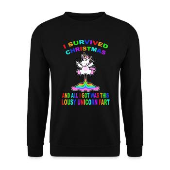 Furzendes Einhorn Mittelfinger Einhorn Xmas - Unisex Pullover - Schwarz - Vorne - Alina (178cm) & Michal (187cm)