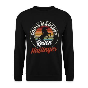 Haflinger Pferd Pferdegeburtstag Reiterinnen - Unisex Pullover - Schwarz - Vorne - Alina (178cm) & Michal (187cm)