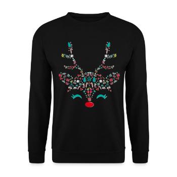 Reindeer Red Nose Christmas Head Symbols X-mas - Unisex Sweatshirt - black - Front - Alina (178cm) & Michal (187cm)