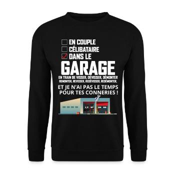 Dans Le Garage Cadeau Humour Papa - Sweat-shirt Unisexe - noir - Devant - Alina (178cm) & Michal (187cm)