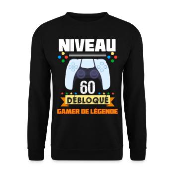 Niveau 60 Débloqué Humour Gamer Jeux Vidéo - Sweat-shirt Unisexe - noir - Devant - Alina (178cm) & Michal (187cm)