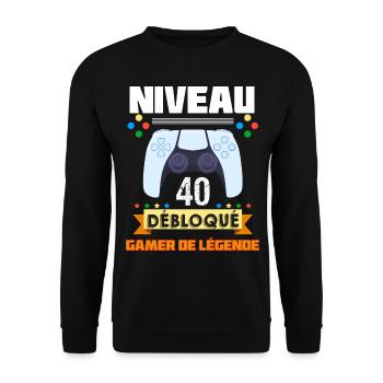Niveau 40 Débloqué Humour Gamer Jeux Vidéo - Sweat-shirt Unisexe - noir - Devant - Alina (178cm) & Michal (187cm)