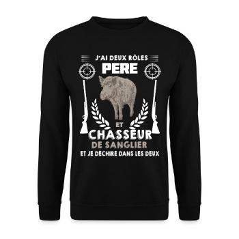 Père et Chasseur De Sanglier - Sweat-shirt Unisexe - noir - Devant - Alina (178cm) & Michal (187cm)