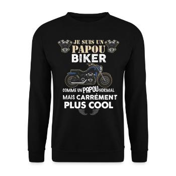 Papou Biker Idée Cadeau Homme Moto - Sweat-shirt Unisexe - noir - Devant - Alina (178cm) & Michal (187cm)