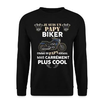 Papy motard Biker Citation Homme Moto - Sweat-shirt Unisexe - noir - Devant - Alina (178cm) & Michal (187cm)