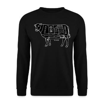 Lustige Rindfleischschnitte Diagramm I BBQ Metzger - Unisex Pullover - Schwarz - Vorne - Alina (178cm) & Michal (187cm)