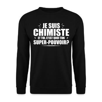 I am a Chemist. What's your superpower? - Unisex Sweatshirt - black - Front - Alina (178cm) & Michal (187cm)