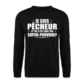 Ich bin Fischer. Was ist deine Superkraft? - Unisex Pullover - Schwarz - Vorne - Alina (178cm) & Michal (187cm)