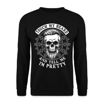 Berühre meinen Bart und sag mir, dass ich hübsch bin - Unisex Pullover - Schwarz - Vorne - Alina (178cm) & Michal (187cm)