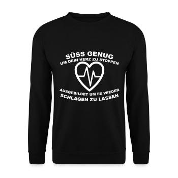 Süß genug um dein Herz zu stoppen-Krankenschwester - Unisex Pullover - Schwarz - Vorne - Alina (178cm) & Michal (187cm)