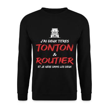 Tonton routier / Chauffeur / Camionneur - Sweat-shirt Unisexe - noir - Devant - Alina (178cm) & Michal (187cm)