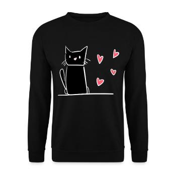 chat dessin animé animal doux symbole cœurs - Sweat-shirt Unisexe - noir - Devant - Alina (178cm) & Michal (187cm)