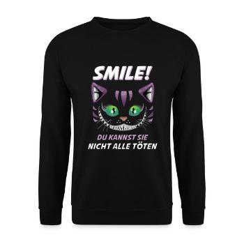 Lächle du Kannst Sie Nicht alle töten Katze Design - Unisex Pullover - Schwarz - Vorne - Alina (178cm) & Michal (187cm)