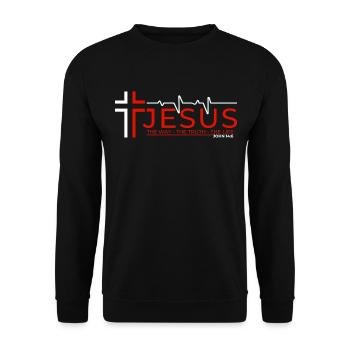 Jesus Christus Bibelvers Weg Wahrheit Leben Christ - Unisex Pullover - Schwarz - Vorne - Alina (178cm) & Michal (187cm)