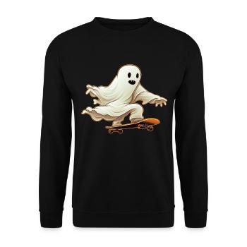 Funny Cartoon Comic style Ghost on his Skateboard - Unisex Sweatshirt - black - Front - Alina (178cm) & Michal (187cm)