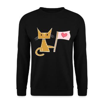 Liebe Flagge Herz Katze Tier - Unisex Pullover - Schwarz - Vorne - Alina (178cm) & Michal (187cm)