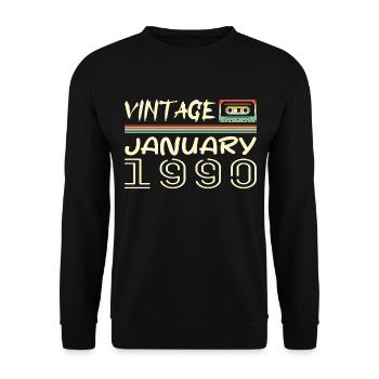 Vintage Janvier 1990 - Anniversaire Janvier 1990 - Sweat-shirt Unisexe - noir - Devant - Alina (178cm) & Michal (187cm)