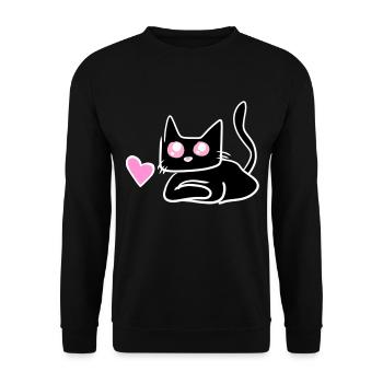 Katze Herz Symbol Süß - Unisex Pullover - Schwarz - Vorne - Alina (178cm) & Michal (187cm)