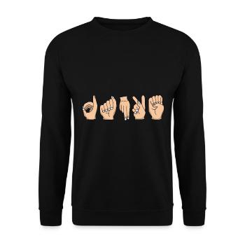 Merci en chemise en langue des signes - Sweat-shirt Unisexe - noir - Devant - Alina (178cm) & Michal (187cm)