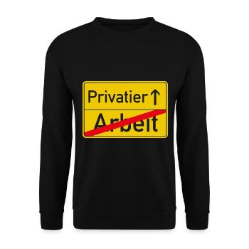 Arbeit bye bye, Privatier hallo - Unisex Pullover - Schwarz - Vorne - Alina (178cm) & Michal (187cm)