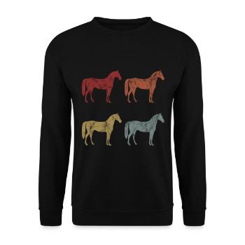 Pony Reiten Retro Reiter Pferd Pferde Reitsport - Unisex Pullover - Schwarz - Vorne - Alina (178cm) & Michal (187cm)