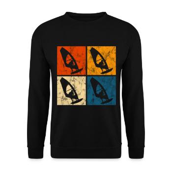 Windsurfing Windsurfen Windsurfer Surfen Retro - Unisex Pullover - Schwarz - Vorne - Alina (178cm) & Michal (187cm)