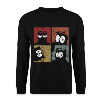 Chat chat chat rétro chat chat Chat Miau - Sweat-shirt Unisexe - noir - Devant - Alina (178cm) & Michal (187cm)