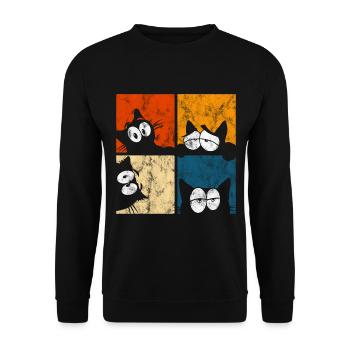 Chat Miau Chat Rétro Chat - Sweat-shirt Unisexe - noir - Devant - Alina (178cm) & Michal (187cm)