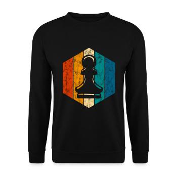 Schachmatt Retro Schachspieler Schachfigur Schach - Unisex Pullover - Schwarz - Vorne - Alina (178cm) & Michal (187cm)