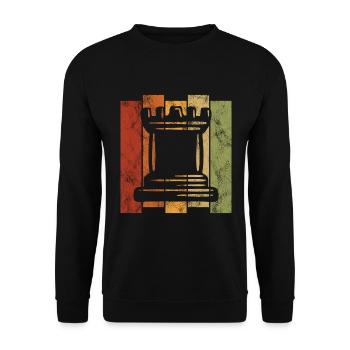 Retro Schachfigur Schachspieler Schachmatt Schach - Unisex Pullover - Schwarz - Vorne - Alina (178cm) & Michal (187cm)