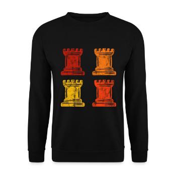 Retro Schach Schachspieler Schachmatt Schachfigur - Unisex Pullover - Schwarz - Vorne - Alina (178cm) & Michal (187cm)