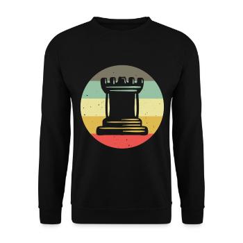 Retro Schach Schachspieler Schachmatt Schachfigur - Unisex Pullover - Schwarz - Vorne - Alina (178cm) & Michal (187cm)