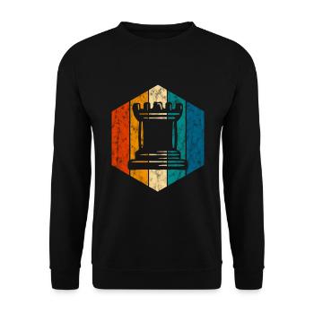 Retro Schach Schachspieler Schachmatt Schachfigur - Unisex Pullover - Schwarz - Vorne - Alina (178cm) & Michal (187cm)