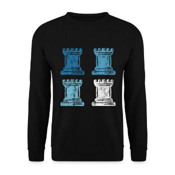 Retro Schach Schachspieler Schachmatt Schachfigur - Unisex Pullover - Schwarz - Vorne - Alina (178cm) & Michal (187cm)