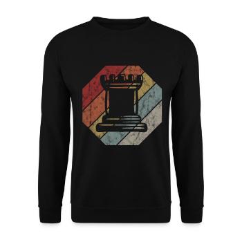 Retro Schach Schachspieler Schachmatt Schachfigur - Unisex Pullover - Schwarz - Vorne - Alina (178cm) & Michal (187cm)