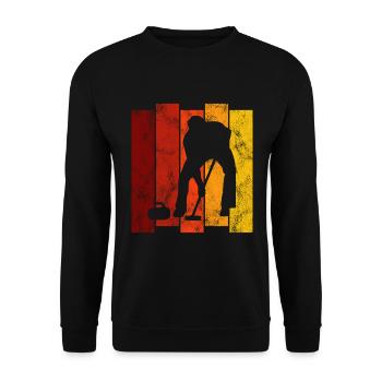 Eis Curling Curler Eisstockschießen Retro Geschenk - Unisex Pullover - Schwarz - Vorne - Alina (178cm) & Michal (187cm)