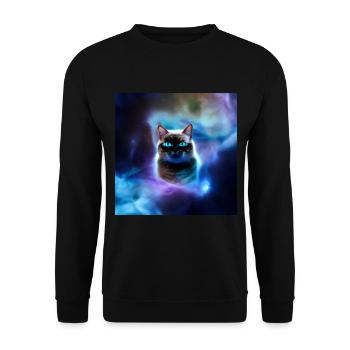 Katze im Weltraum - Unisex Pullover - Schwarz - Vorne - Alina (178cm) & Michal (187cm)