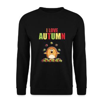 ICH LIEBE DEN HERBST - IGEL - TIER - BLÄTTER - Unisex Pullover - Schwarz - Vorne - Alina (178cm) & Michal (187cm)