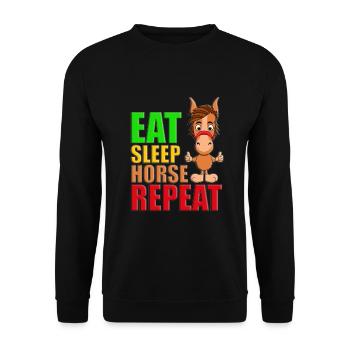 EAT - SLEEP - HORSE - REPEAT - PFERD - PFERDE - Unisex Pullover - Schwarz - Vorne - Alina (178cm) & Michal (187cm)