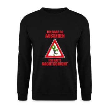 ACHTUNG - ZOMBIE - NACHTSCHICHT - HALLOWEEN - Unisex Pullover - Schwarz - Vorne - Alina (178cm) & Michal (187cm)