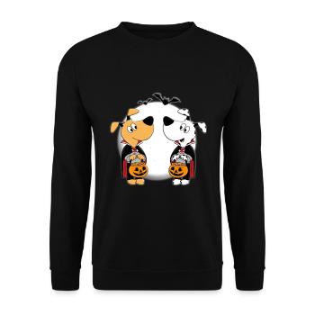 HUNDE - MOND - FLEDERMÄUSE - HALLOWEEN - TIERE - Unisex Pullover - Schwarz - Vorne - Alina (178cm) & Michal (187cm)
