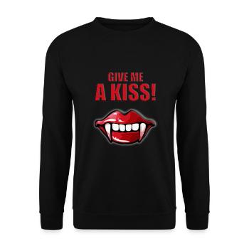 HALLOWEEN - VAMPIR - LIEBE - GIVE ME A KISS! - Unisex Pullover - Schwarz - Vorne - Alina (178cm) & Michal (187cm)