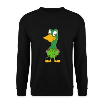 ENTE - KLEEBLATT - GLÜCK - GLÜCKSBRINGER - ERPEL - Unisex Pullover - Schwarz - Vorne - Alina (178cm) & Michal (187cm)