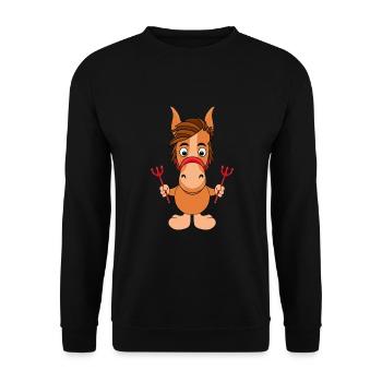 PFERD - PONY - TEUFEL - PFERDE - PONYS - REITEN - Unisex Pullover - Schwarz - Vorne - Alina (178cm) & Michal (187cm)