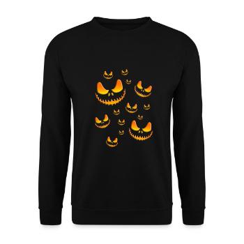 HALLOWEEN - GESICHTER - KÜRBISSE - DESIGN - GRAFIK - Unisex Pullover - Schwarz - Vorne - Alina (178cm) & Michal (187cm)