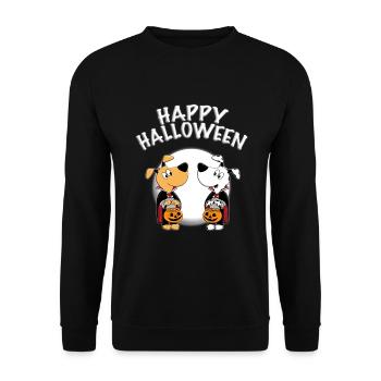 HUNDE - MOND - HAPPY HALLOWEEN - HUND - TIERE - Unisex Pullover - Schwarz - Vorne - Alina (178cm) & Michal (187cm)