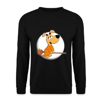 MOND - HEXE - HUND - MONDSCHEIN - HALLOWEEN - Unisex Pullover - Schwarz - Vorne - Alina (178cm) & Michal (187cm)