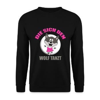 TANZEN - WOLF - MOND - DIE SICH DEN WOLF TANZT - Unisex Pullover - Schwarz - Vorne - Alina (178cm) & Michal (187cm)