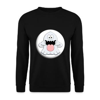 GESPENST - MONDSCHEIN - HALLOWEEN - KIND - KINDER - Unisex Pullover - Schwarz - Vorne - Alina (178cm) & Michal (187cm)